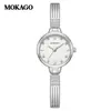 Mokago relógio feminino versátil temperamento mostrador madrepérola pulseira de metal relógio incrustado com strass formato de coração moderno relógio de quartzo atacado