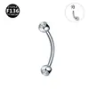 Aleación de titanio G23 piercing para ceja con barra curva y bola con rosca externa joyería de circonio redondo en stock venta al por mayor piercing para ceja con rosca externa 10 mm