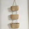 Cesta colgante de almacenamiento tejida con cuerda de algodón hecha a mano, bolsa colgante de almacenamiento de 3 niveles para pared, cesta colgante tejida a mano