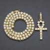 Colar Europeu e Americano Estilo Retro de Rua com Pingente Chave Egípcia Ankh Cravejado de Diamantes Boate Hip-Hop Cool Masculino e Feminino Atacado