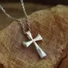 Nuevo Collar de Cruz de Plata Popular para Ventas Transfronterizas Independientes, Colgante de Cruz Martillada Hecho a Mano Versátil Unisex