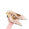 Versão em Pele de Ovelha do Mesmo Estilo, Saltos Agulha, Laço de Seda e Cetim, Bico Fino, Sapatos com Costas Vazadas, Sandálias Femininas, Novo Estilo Primavera e Verão