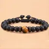 Pulseira Trançada de Obsidiana Fosca Masculina Europeia e Americana Moda Futebolística Pedra Olho de Tigre Azul Pedra Vulcânica Pulseira de Contas Transfronteiriça
