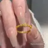 Transmissão ao Vivo de Anéis de Flor Rosa Banhados a Ouro de Alta Qualidade, Mesmo Estilo das Lojas de Ouro, Anéis Ajustáveis Pixiu Banhados a Ouro da Moda, Atacado em Estoque