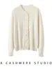 Novedad Otoño/Invierno Cuello Alto 100% Cachemir Puro Dulce Cárdigan de Ganchillo para Mujer Cuello Redondo Ropa Exterior Chaqueta de Punto
