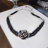 Collar de Cristal con Flor de Gota de Aceite de Perla Diseño Exagerado Europeo y Americano Personalidad Cadena Clavícula Collar de Camelia Mori para Mujer