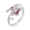 Anillo Abierto Flor Goteo de Aceite Esmaltado Estilo Bosque Diseño Original Anillo de Dedo Índice Ajustable de Gama Alta Nuevo Anillo Anillo