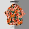 Camisa Estampada de Manga Corta para Hombre Estilo Retro Hong Kong Vintage Floral Tendencia de Playa Verano