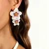 Pendientes colgantes estilo pastoral francés E15470 con esmalte de goteo, flores pequeñas coloridas, frescos y dulces, pintados al óleo, pendientes juveniles para mujer