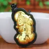 Pendente de jade incrustado de ouro com tinta de jade, pingente de jade Hetian 4D com pé de jade e tinta de jade, pingente de ouro brave, loja de ouro para homens e mulheres, presente ao vivo