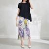 Top de Verano de Manga Corta Miyake Conjunto de Dos Piezas Plegado Conjunto de Falda Plegada con Borlas Estampadas Falda Plegada de Longitud Media