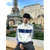 Moletom cardigã retrô estilo americano com três listras coloridas, nova coleção de outono masculina, modelagem solta, esportivo e casual, com gola alta