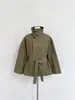 Elegante gabardina corta de estilo coreano para otoño e invierno, simple, estilo británico, cuello alto, corte holgado, cinturón para anudar, versátil, para mujer 18880