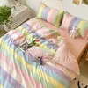 Conjunto de cama de verão de quatro peças, capa de edredom vendida separadamente, lençol de cama de peça única para dormitório estudantil, conjunto de três peças de algodão lavado para uma pessoa