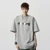 Camiseta de Manga Corta Estilo Americano de Peso Pesado con Estampado de Letras para Hombre, Marca Nueva de Tendencia Verano 2025, Camiseta Casual Holgada de Media Manga