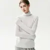 Suéter 100% caxemira pura, um top feminino estiloso com gola franzida, malha macia e confortável, perfeito como peça base para outono e inverno, suéter de caimento solto para mulheres