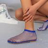 Sandalias de Punta Redonda Nuevas de Verano 2024 con Botines al Tobillo con Diamantes Verano Sexy Transfronterizo Talla Grande Sandalias Planas Caladas para Mujer