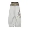 Pantalones de Chándal Sueltos Magic Bear Estilo Retro Americano con Parches de Estampado de Leopardo, Pantalones Casuales de Pierna Ancha Tipo Paracaidista