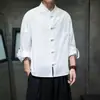 Camisa de Hombre Nueva de Otoño Estilo Chino Cuello Alto Color Sólido Botón de Rana Holgada Superior Estilo Chino Talla Grande Casual Manga Larga