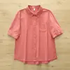 Camisa de Manga Corta de Color Sólido Estilo Japonés para Mujer, Corte Holgado, Versátil, Cuello Camisero Plegable Artístico, Versión Delgada Verano 2026