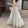 Saia Slimming de Verão Novo Estilo para Mulheres, Saia de Bolo de Quatro Seções, Cintura Alta Elástica, Barra Larga Saia de Gaze Linha A, Saia Longa
