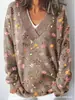 Sudadera casual de moda transfronteriza para mujer con estampado floral, cuello en V, manga larga, estilo europeo y americano