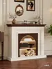 Gabinete Decorativo de Lareira Estilo Francês, Gabinete de Entrada Estilo Antigo com Efeito de Chama para Sala de Estar, Prateleira de Armazenamento Estilo Americano de Frente para a Porta de Entrada