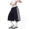 Suministro exclusivo transfronterizo: Pantalones Cortos Deportivos tipo Capri a Rayas Patchwork Bloques de Color de Cintura Doble de Secado Rápido para Hombres y Mujeres, Corte Holgado, Modernos
