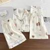 Conjunto de Pijama de Tres Piezas Simple Casual de Nube Verano Nuevo Manga Corta Shorts Pantalones Largos Ropa de Casa Delgada Verano Lindo