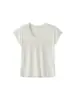 Camiseta de Manga Curta com Gola U de Linho Tencel para Mulheres Verão 2026 Nova Slimming Casual Manga Curta Versátil Cor Lisa Top