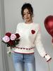 Suéter Pulôver Feminino Europeu e Americano 2025 Novo Elegante Gola Redonda Solto Versátil Vazado Amor