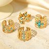 Anéis Europeus e Americanos Novos de Aço Inoxidável Europeus e Americanos Galvanoplastia a Vácuo Ouro 18K Turquesa Corte Assimétrico Abertos Pulseiras