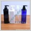 Botella cuadrada blanca de 250 ml con bomba, botella para loción, botella azul con pico de pato, botella de 250 ml para tónico, botella dispensadora de champú