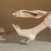 Zapatos de Boda Jingang Cg6029 de Tacón Grueso y Corte Bajo para Mujer Zapatos de Novia para Mujer 2024 Nuevos Zapatos de Tacón Alto de Punta para Mujer Primavera y Otoño
