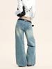 Calça Jeans Yongfang Retrô Americana para Homens e Mulheres, Design Desconstruído Dividido, Calça Casual Larga Versátil para Rua, Perna Larga Solta