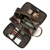 Neceser de Cuero Genuino para Hombres y Mujeres, Cuero Crazy Horse Vintage Bolsa de Cosméticos, Bolsa de Almacenamiento con Forro Impermeable, Neceser