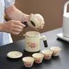 Set de Té Kung Fu de Cerámica Ru Tendencia y Estilo con Tetera y Tazas de Té para Uso Doméstico, Cerámica China de Lujo Ligero Gama Alta Venta al por Mayor