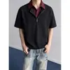 Camisa polo de dos piezas con media cremallera Cleanfit de manga corta para hombre, estilo universitario americano de verano, camiseta de manga corta