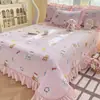 Estilo Fresco e Simples Cobertura de Cama de Renda de Gaze Dupla Camada Peça Única Lençol de Cama Tatami Lençol de Cama Acolchoado Espessado Conjunto de Três Peças Adequado para Todas as Estações