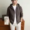 Cardigan de Tricô com Capuz Masculino Yingao Mistura Outono Inverno Quente Solto Casual Zíper Comprimento Médio Jaqueta Suéter