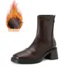 Botines de tacón alto de punta cuadrada para mujer Weiwei 5588, Botines de otoño estilo Martin para mujer con cremallera trasera, Botas de tacón grueso para mujer