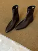 Botines coreanos de tacón de cuña estilo francés, botines de tobillo con cremallera y suela plana, botines cortos versátiles de punta para mujer, botines marrones de 2 cm