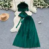 Traje Plegado Miyake Diseño para Mujer Tirantes en la Cintura Borla Top Plegado Falda Plegada de Cintura Alta Conjunto de Dos Piezas