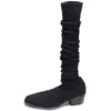 Botas de moda de punto de alta elasticidad para otoño e invierno con tacón grueso para aumentar la altura, Botas estilo coreano por encima de la rodilla tipo Martin con tacón alto y punta fina, efecto adelgazante