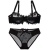 Conjunto de Sutiã Fino Europeu e Americano Transfronteiriço com Bordado, Laço Fofo, Lingerie Push-Up, Renda Confortável, Respirável, Sutiã Redutor