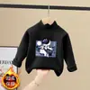 Roupa Térmica Infantil Masculina Outono/Inverno Plush Dupla Face Aquecimento Próprio Tendência Gola Meia Alta Casual Top Interno