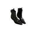 Versión de Piel de Vaca~2026 Botines Delgados de Moda con Punta Aguda y Corte en V, Estilo Retro Denim y Piel Genuina, con Tacón Grueso y Textura Arrugada, Botines Cortos Estilo Western para Mujer, Otoño