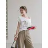 Camiseta de tirantes corta con estampado de cachorro tipo graffiti de dibujos animados estilo coreano para mujer, top sexy ajustado de verano