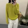 Roupas Femininas de Primavera 2026 Novo Estilo Manga Raglã Gola Redonda Malha Fina de Manga Longa Camisa Básica Estilo Coreano