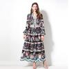 Ropa de Mujer de Moda Europea y Americana de Alta Gama 2025 Estilo Corte Retro Cuello en V Posicionamiento Estampado Vestido Cinturón